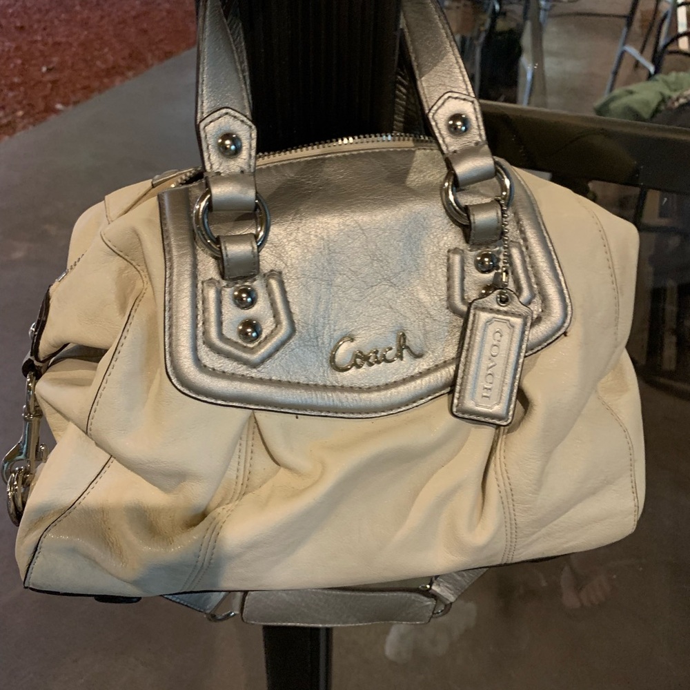 Coach Metallic Silver and Cream Shoulder Bag